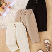 Resim Kızların Ultra Gerçekçi Kızların Rahat Pantolonları ve Siyah, Kahverengi ve Bej Renkleri ve Basit Ama Çok Yönlü ve Çiçek Budu Beli Düğme Süslemesi Sevimli ve Şık ve Her Gün Kıyafetleri ve Okul Giyimleri İçin Uygun, Dış Mekanlar İçin Mükemmel 