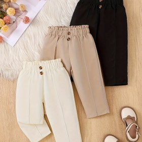 Resim Kızların Ultra Gerçekçi Kızların Rahat Pantolonları ve Siyah, Kahverengi ve Bej Renkleri ve Basit Ama Çok Yönlü ve Çiçek Budu Beli Düğme Süslemesi Sevimli ve Şık ve Her Gün Kıyafetleri ve Okul Giyimleri İçin Uygun, Dış Mekanlar İçin Mükemmel 