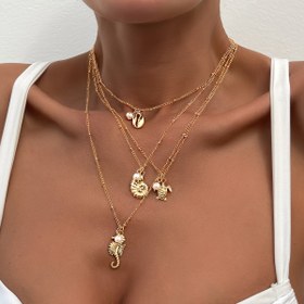 Resim 4 Şık ve Basit Okyanus Tarzı Altın Kolyeler, Kabuklar, Kaplumbağalar, Deniz Atları, Imitasyon İnci Kolyeler, Tatil Tarzı Aksesuarlar, Günlük Giyim, Yaratıcı Tatil Hediyeleri 