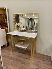 Resim Makyaj Seti Konsol + Ayna + Puf Hepsi Bir Arada Yatak Odası Seti Gold 