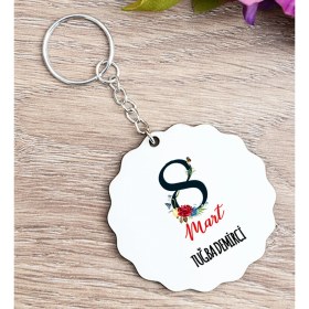 Resim Hediye Dükkanı Kişiye Özel Kadınlar Gününe Özel Ahşap Anahtarlık 