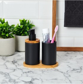 Resim gifttime Bambu Standlı Seramik Ikili Banyo Seti 