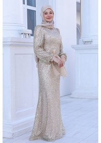 Resim Raika Moda Parıltılı Kol Detaylı Şimal Tesettür Büyük Abiye Gold 
