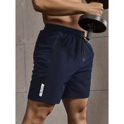 Resim Erkekler için Rahat Stil Harf Baskılı ve İpli Kısa Şortlar, Yazlık Dış Mekan Spor Giysisi, Hızlı Kuruyan Konforlu Şortlar, Spor Salonu Eğitimi İçin Uygun Fermuarlı Cep ve Hafif Esnek Bel İpi ile Rahat Şort 