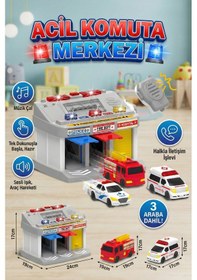 Resim Sesli Ve Işıklı Acil Durum Komuta Merkezi Garaj Seti - Telsizli, 3 Araçlı Eğitici Oyuncak Çok Renkli 
