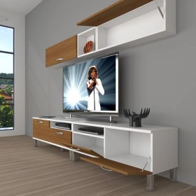 Resim Decoraktiv Eko 5200 Slm Krom Ayaklı Tv Ünitesi Tv Sehpası - Beyaz - Ceviz 