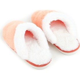 Resim Gezer Kışlık Ev İçi Peluşlu Kadın Terlik - Turuncu - Beyaz Beyaz - Turuncu 