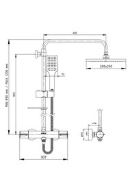 Resim Eca Termostatik Teleskobik Kolonlu Banyo Duş Bataryası 102102490 Isı Ayarlı Tepe Duş Seti Takımı 