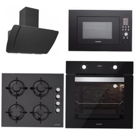 Resim Silverline BO6502B02 - CS5349B01 - 3373 Misto 60 - MW9018B01 Siyah Cam Ankastre Set 