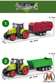 Resim viyolmarketim 4’lü Oyuncak Traktör Seti – Römorklu Çiftlik Araçları – 24.5 cm Tarım Aracı Oyuncak | 3+ Yaş 