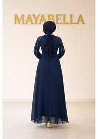 Resim Mayabella İşlemeli Abiye Tesettür 20251311-mb3 Lacivert 