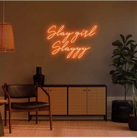 Resim Slay Girl Slayyy Yazılı Neon Tabela Turuncu 