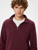 Resim Yarım Fermuarlı Yaka Basic Şardonlu Pamuk Karışımlı Uzun Kollu Sweatshirt 
