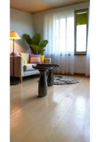 Resim Doğal Masif Ahşap Yan Sehpa Seti 2'li Siyah Zigon Fiskos Minimalist Tasarım Siyah 