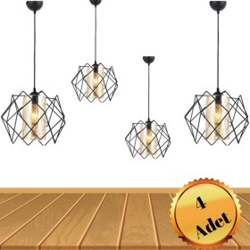 Resim MHK Collection Siyah Tasarım Sarı Mika Camlı Çok Kare Salon Mutfak Banyo Yatak Odası Çocuk Odası Avize 4 Adet 