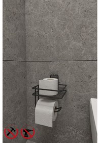 Resim Alper Banyo Siyah Güçlü Yapışkanlı Yedek Raflı Tuvalet Kağıtlığı Tuvalet Kağıdı Askısı 