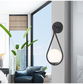 Resim Mirza Tekli Siyah Beyaz Camlı Modern Yatak Başı Salon Aplik Beyaz 