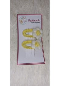 Resim Amigurumi Toka - Çıtçıtlı El Örgüsü Toka 1 Çift Açık Sarı 
