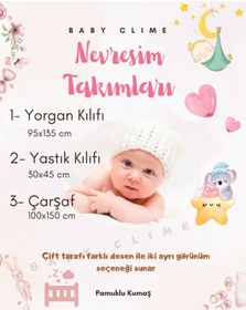 Resim bebek_iklimi Çift Taraflı Bebek Nevresim Takımı 3 Parça - 95x135 Yorgan Kılıfı, Yastık Kılıfı, Çarşaf 