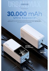 Resim Jopus 30000mah Powerbank Lcd Ekranlı Taşıma Askılı Güçlü Taşınabilir Şarj Cihazı Beyaz 