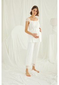 Resim Monamise Kadın Dantelli Önü Düğmeli Hamile Lohusa Pijama Takımı 18303 