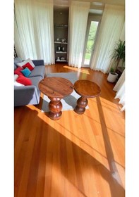 Resim 2 Li Fındık Renk Ahşap Yan Sehpa Takımı Bej 