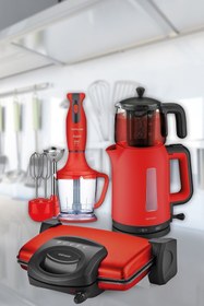 Resim GoldMaster Açelya Kırmızı Elektrikli Mutfak Çeyiz Seti 3 Lü Evlilik Paketi 