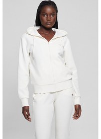 Resim Kadın Kapüşonlu Fermuarlı Sweatshirt - Krem Krem 