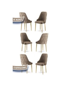 Resim Canisa Krax Serisi 1.sınıf Babyface Kumaş Yemek Odası Sandalyesi Gold Metal Ayak 6 Adet Cappucino Sandalye Sandalye Cappucino Ayaklar Gold 