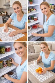 Resim HANK TİCARET 5 Metre Pvc Dantel Raf Sehpa Masa Fiskos Örtüsü Krem Rengi Krizantem Çiçeği Desen 5mX50cm 