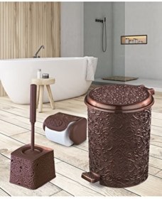 Resim Gülmüş home Sarmaşık 3'lü Kahverengi Banyo Seti (7 Lt Çöp Kovası+tuvalet Fırçası+tuvalet Kağıtlığı) 