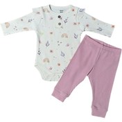 Resim MELİSA BEBE GÖKKUŞAĞI KELEBEKLİ ALTTAN ÇITLI BEBEK 2Lİ TAKIM- Fitilli, Çıtçıtlı Body ve Fitilli Alt 