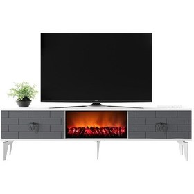 Resim Varna Tv Sehpası Şömineli Alt Modül Beyaz Antrasit 