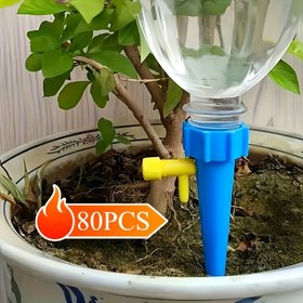 Resim 40 adet (40 Mavi ve Yeşil Karışık + 40 Aksesuar) Otomatik Sulama Cihazı Tembel Su Sihiri Kendi-Sprey Nozulu Ayarlanabilir Bitki Sulama Spreyi ile Durdurma Kontrol Valfi Anahtar için Dış Mekan ve Tatil Bitki Sulama Rastgele Renkler 