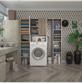 Resim Kenzlife Çamaşır Makinesi Dolabı Sinemmega Crd 180 156 30 Banyo Kapaklı Arkalıklı Raflı Çok Renkli 