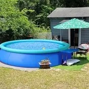 Resim Yetişkinler için Ekstra Büyük Yuvarlak Mavi Şişme Yüzme Havuzu - Katlanabilir, Kalınlaştırılmış PVC Çerçeve, Taşınabilir Açık/Kapalı Kullanım, Elektrik Gerektirmez, Kapalı Yüzme Havuzu, Şık Tasarım, Dayanıklı Havuz 
