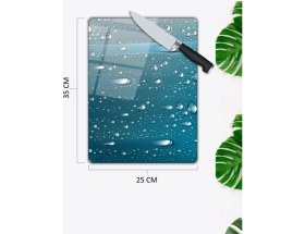Resim Aylina Su Damlacıkları Desenli Cam Kesme Tahtası 25 x 35 cm 