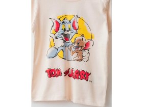Resim LC Waikiki Bisiklet Yaka Kısa Kollu Tom ve Jerry Baskılı Pamuklu Erkek Bebek Pijama Takımı 