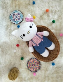 Resim Amigurumi Hello Kity OYUNCAK BEBEK uyku arkadaşı 30 cm 