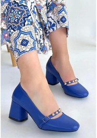 Resim Biçomi Tino Mavi Cilt Topuklu Ayakkabı Çok Renkli 