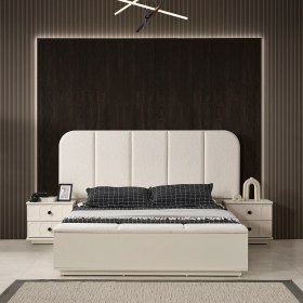 Resim Eymense Petek Modern Panolu Komodinli Bazasız Karyola 
