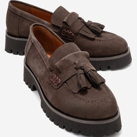 Resim Luvi Shoes Poen Kahverengi Nubuk Hakiki Deri Püsküllü Kadın Loafer Ayakkabı Kahverengi 