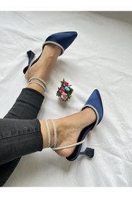 Resim Gamze Shoes Lacivert Renk Saten Bilekten Bağlama 