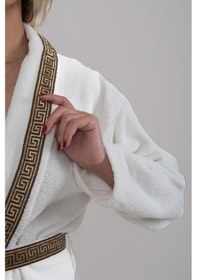 Resim Güvenal Valentis Desenli İşlemeli Kutulu Kadın Erkek Pamuk Bornoz Sabahlık Bornoz Seti Çeyiz Hediyelik 2 Kahverengi 