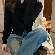 Resim Tek Renk Düğmeli Ön Kardigan, Bahar & Sonbahar için Şık Uzun Kollu Kardigan, Kadın Giyim 