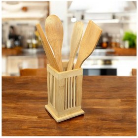 Resim Tezgah Masa Üstü Bambu Kaşıklık Organizer Çok Amaçlı Düzenleyici 