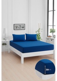 Resim Mirava Premium %100 Pamuk Penye Lastikli Çift Kişilik Çarşaf Takımı 2 Yastık Kılıfı Dahil Lacivert 180x200cm Lacivert 