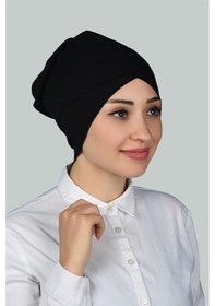 Resim Altobeh Çapraz Dış Kadın Tesettür Bonesi Penye - Siyah 