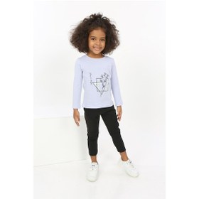 Resim Toontoy Kids Toontoy Kız Bebek Çiçekli Yazı Nakışlı Tişört Mavi 