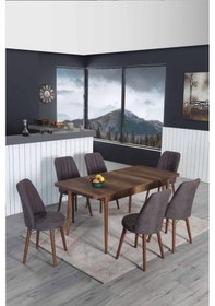 Resim 6 Kişilik Masa Sandalye Takımı Açılır Mutfak Masası Takımı Yemek Masası Gri 